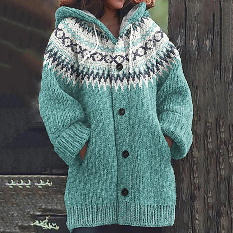 Barbara | Dame Fair Isle Hættet Strikcardigan