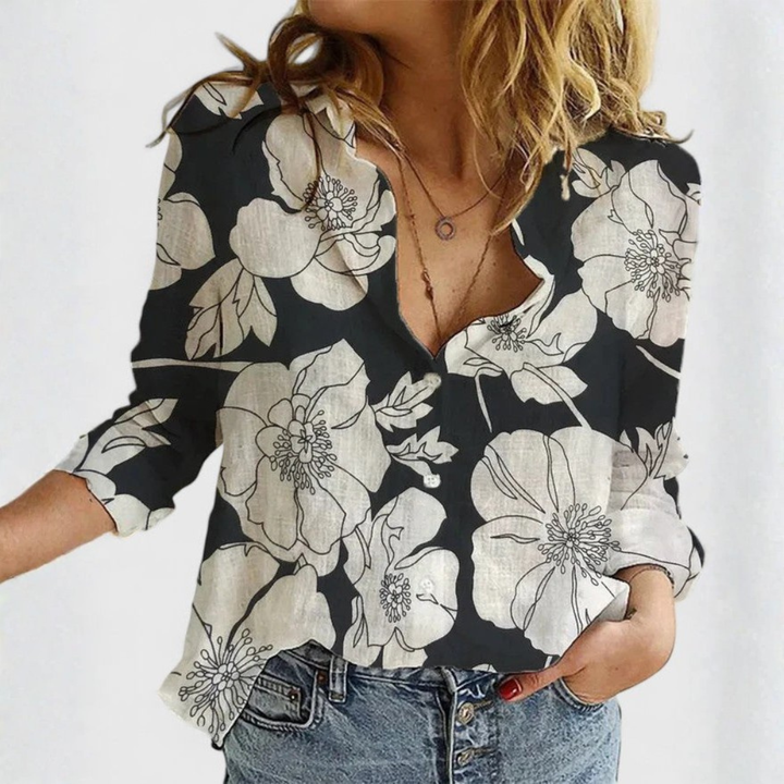 Elvira | Dame Casual V-Hals Bluse Med Knapper - Freya Kobenhavn