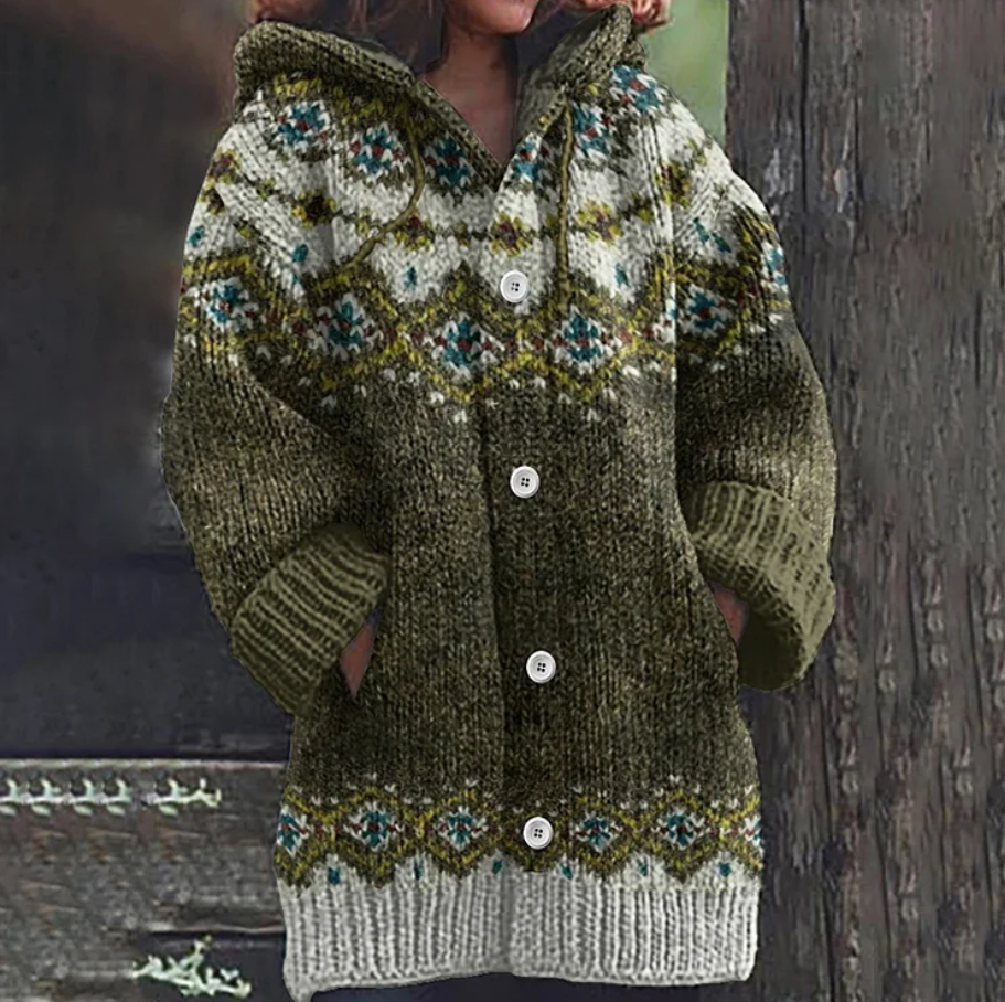 Barbara | Dame Fair Isle Hættet Strikcardigan