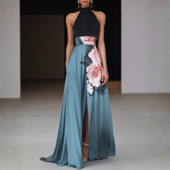 Helga | Dame Halterneck Blomstret Split Maxi Kjole - Freya Kobenhavn