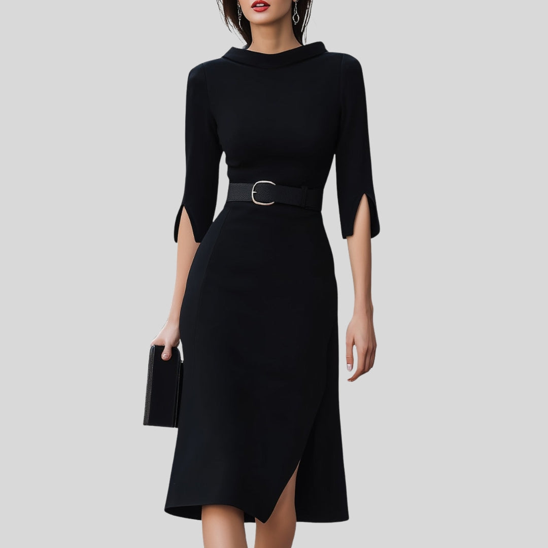 Ragna | Dame Elegant Midi Kjole Med Bælte - Freya Kobenhavn
