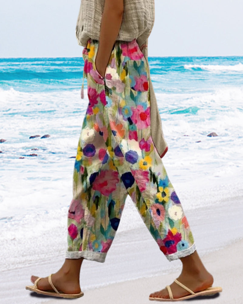 Alva | Stilfulde Bukser med Blomstermønster og Løs Pasform - Freya Kobenhavn