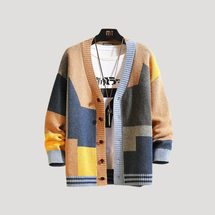 Hanna | Dame Forårs Colorblock Strikcardigan med Knapper
