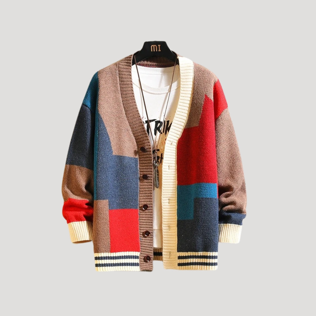 Hanna | Dame Forårs Colorblock Strikcardigan med Knapper