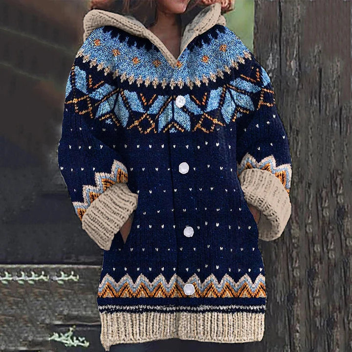 Barbara | Dame Fair Isle Hættet Strikcardigan