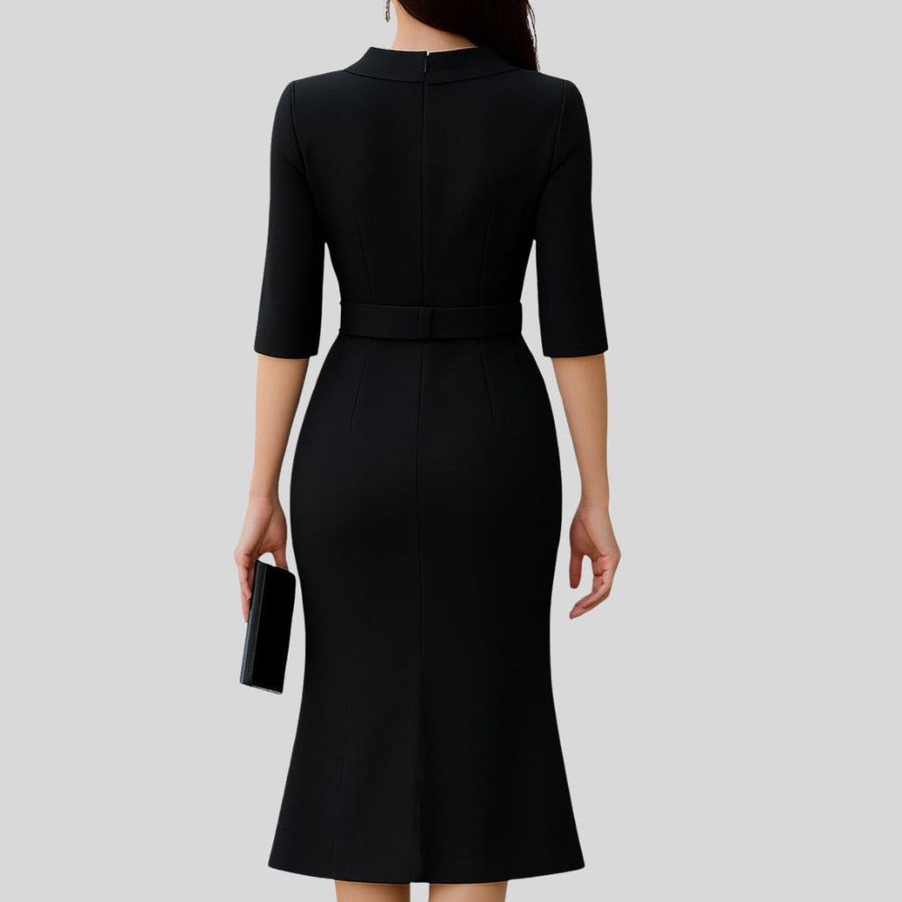 Ragna | Dame Elegant Midi Kjole Med Bælte - Freya Kobenhavn