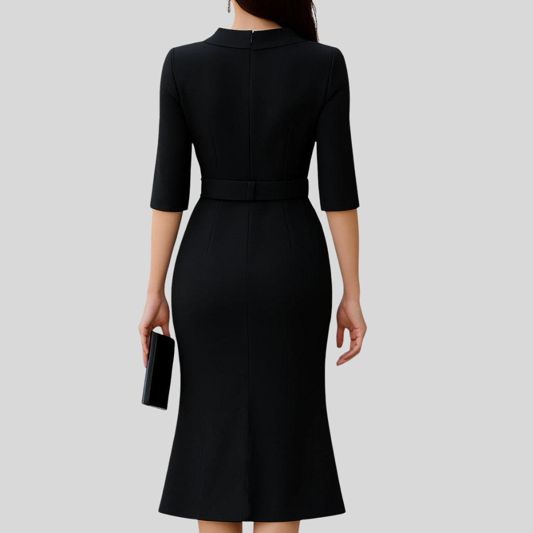 Ragna | Dame Elegant Midi Kjole Med Bælte - Freya Kobenhavn