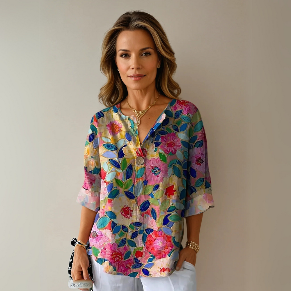 Kamilla | Dame Blomstret V-Hals Casual Top - Freya Kobenhavn
