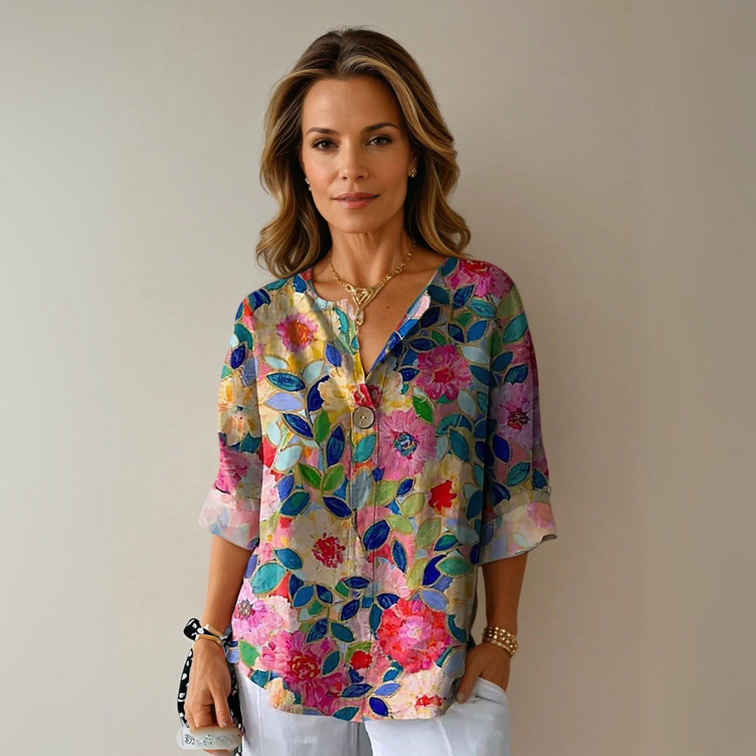 Kamilla | Dame Blomstret V-Hals Casual Top - Freya Kobenhavn