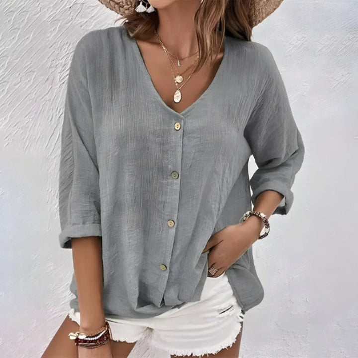Susanne | Dame Knaplukning V Hals Casual Top - Freya Kobenhavn