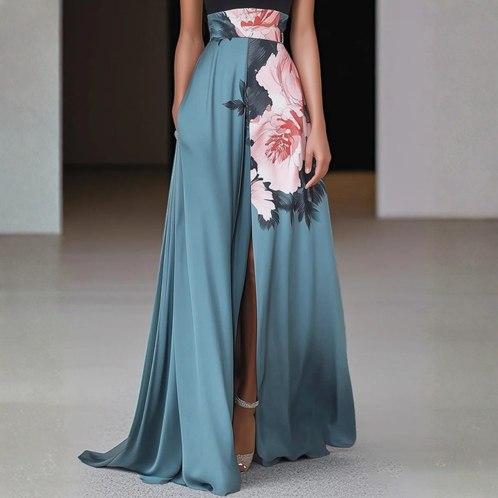 Helga | Dame Halterneck Blomstret Split Maxi Kjole - Freya Kobenhavn