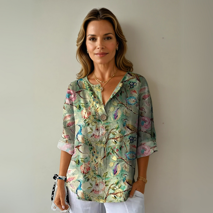 Kamilla | Dame Blomstret V-Hals Casual Top - Freya Kobenhavn