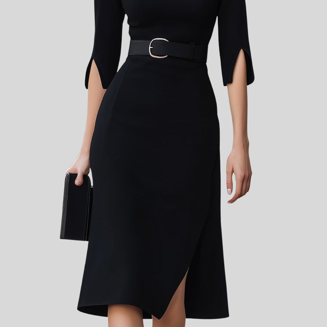 Ragna | Dame Elegant Midi Kjole Med Bælte - Freya Kobenhavn