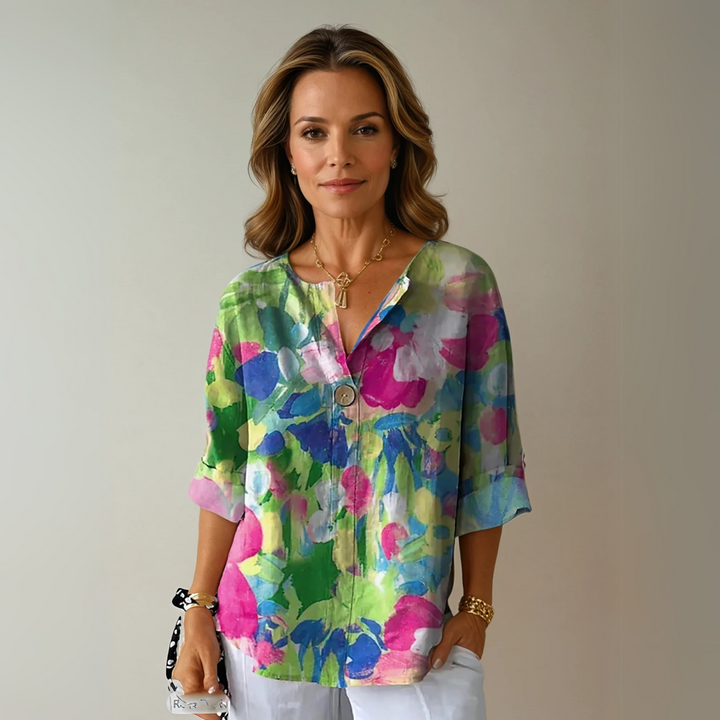 Kamilla | Dame Blomstret V-Hals Casual Top - Freya Kobenhavn