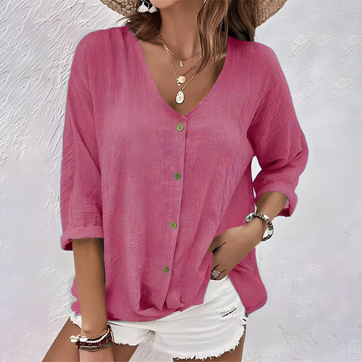Susanne | Dame Knaplukning V Hals Casual Top - Freya Kobenhavn