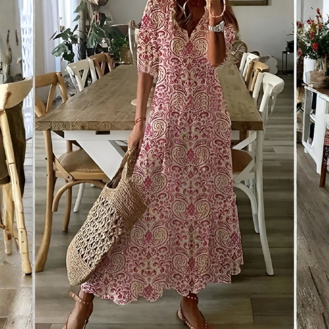 Solveig | Dame Printet Kvaster V Hals Maxi Kjole - Freya Kobenhavn