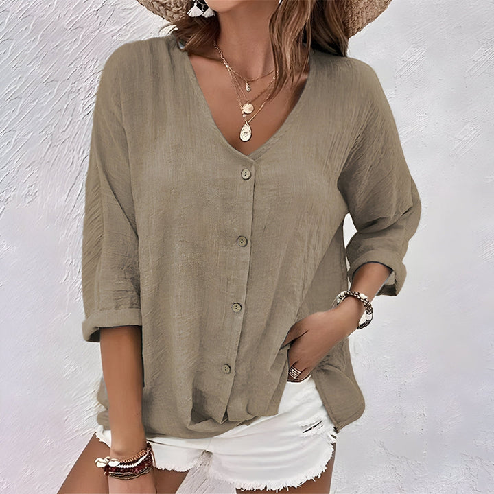 Susanne | Dame Knaplukning V Hals Casual Top - Freya Kobenhavn