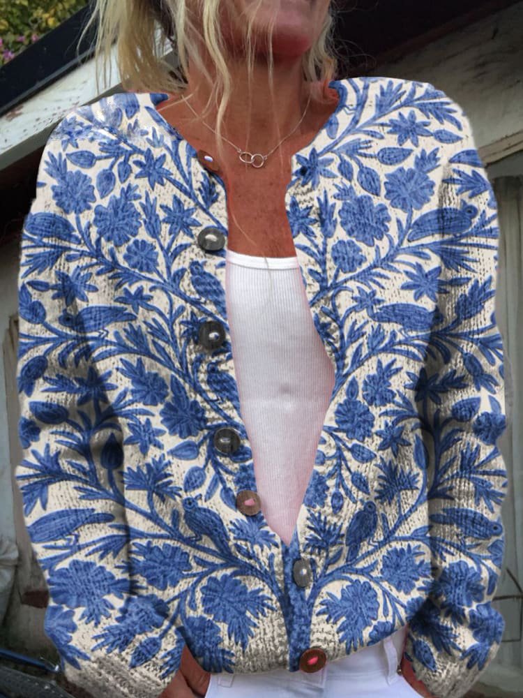 Ramona | Kvinde Vintage Blomstret Mønster Strik Cardigan - Freya Kobenhavn