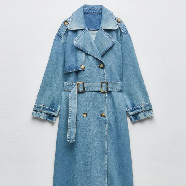 Henriette | Kvinders Lange Dobbeltradet Denim Trenchcoat - Freya Kobenhavn