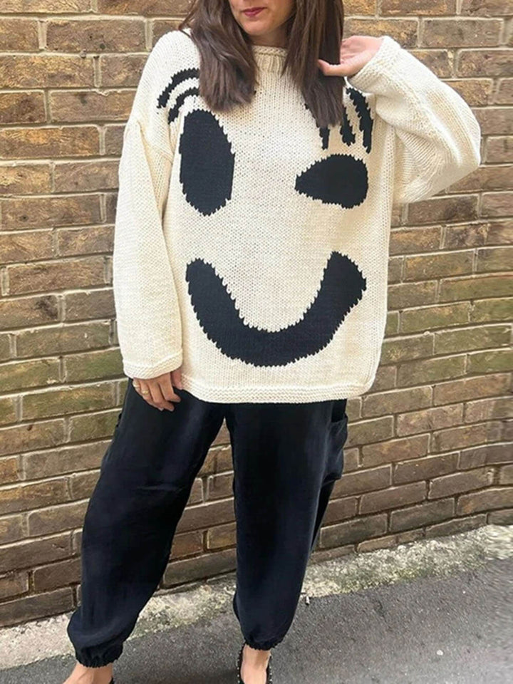Gudrun | Dame Vinter Afslappet Pullover med Smiley-Print - Freya Kobenhavn