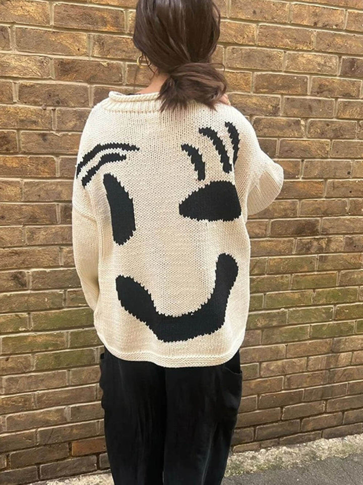 Gudrun | Dame Vinter Afslappet Pullover med Smiley-Print - Freya Kobenhavn