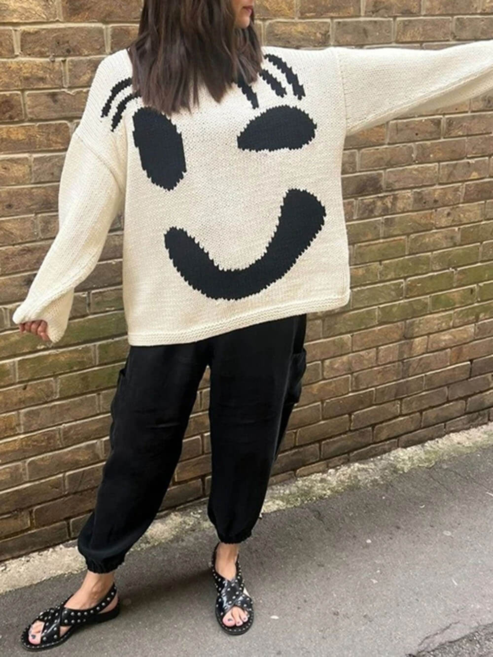 Gudrun | Dame Vinter Afslappet Pullover med Smiley-Print - Freya Kobenhavn
