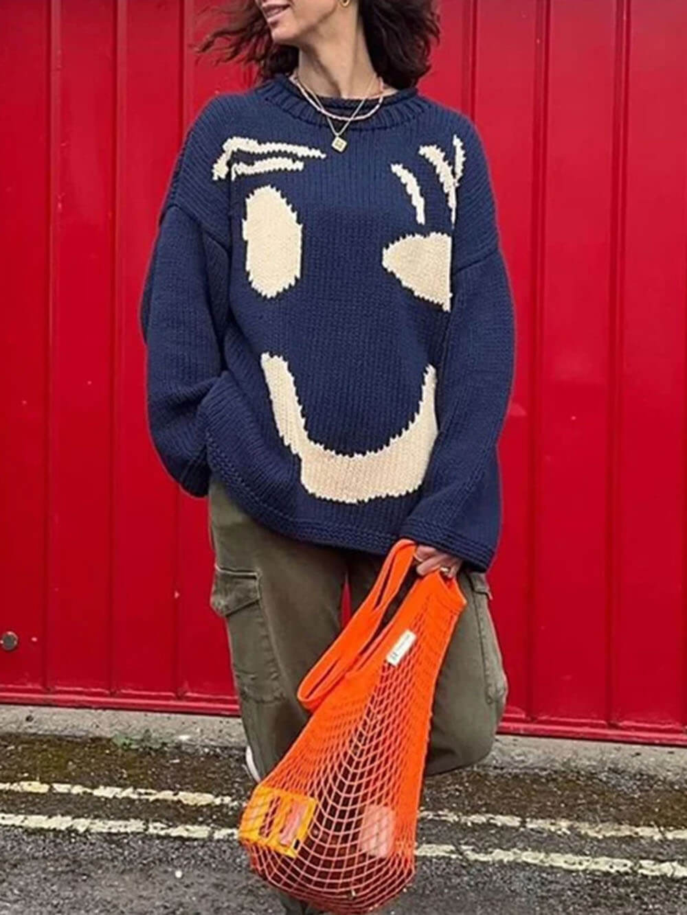 Gudrun | Dame Vinter Afslappet Pullover med Smiley-Print - Freya Kobenhavn