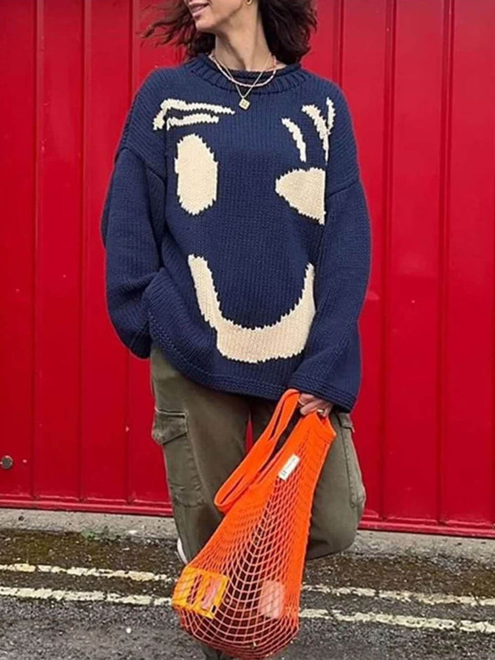 Gudrun | Dame Vinter Afslappet Pullover med Smiley-Print - Freya Kobenhavn