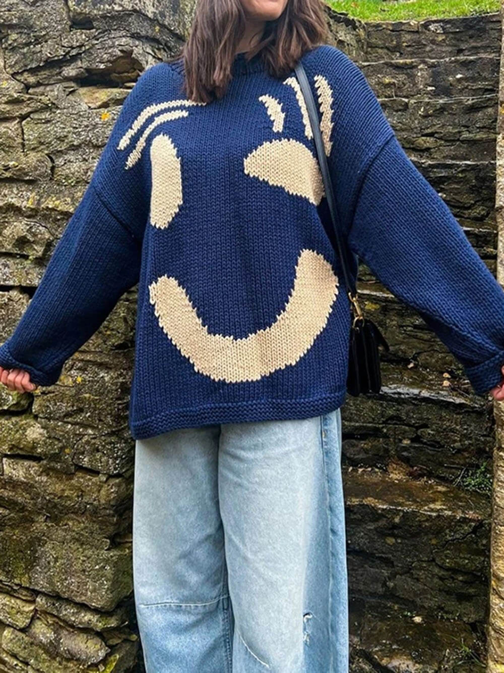 Gudrun | Dame Vinter Afslappet Pullover med Smiley-Print - Freya Kobenhavn