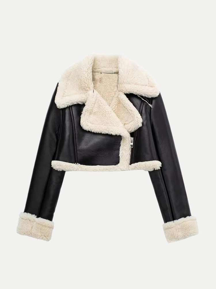 Victoria | Dame Kort Læderjakke med Shearling Krave - Freya Kobenhavn