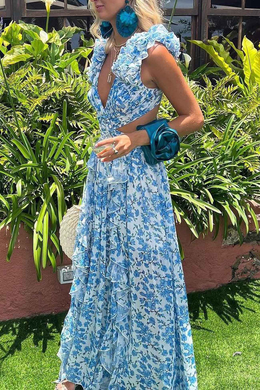 Benedikte | Kvinders Blomstret Maxikjole med Rynker og V-hals - Freya Kobenhavn