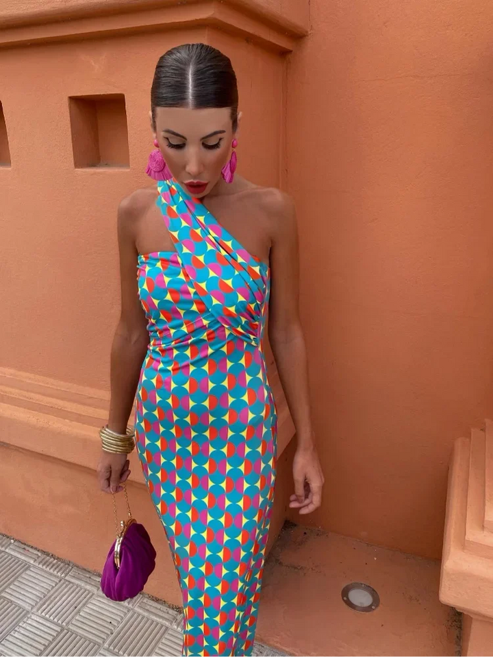 Annika | Stilfuld Kvinders Én-Skulder Trykt Kjole - Freya Kobenhavn