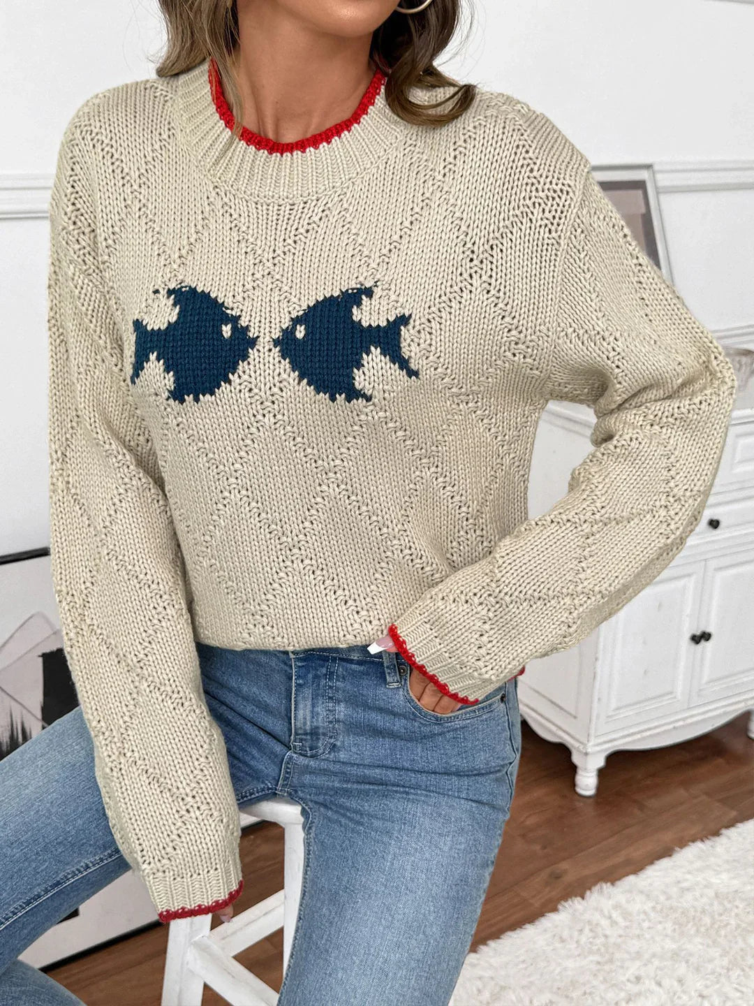 Andrea | Damejulesweater med fiskemønster - Freya Kobenhavn