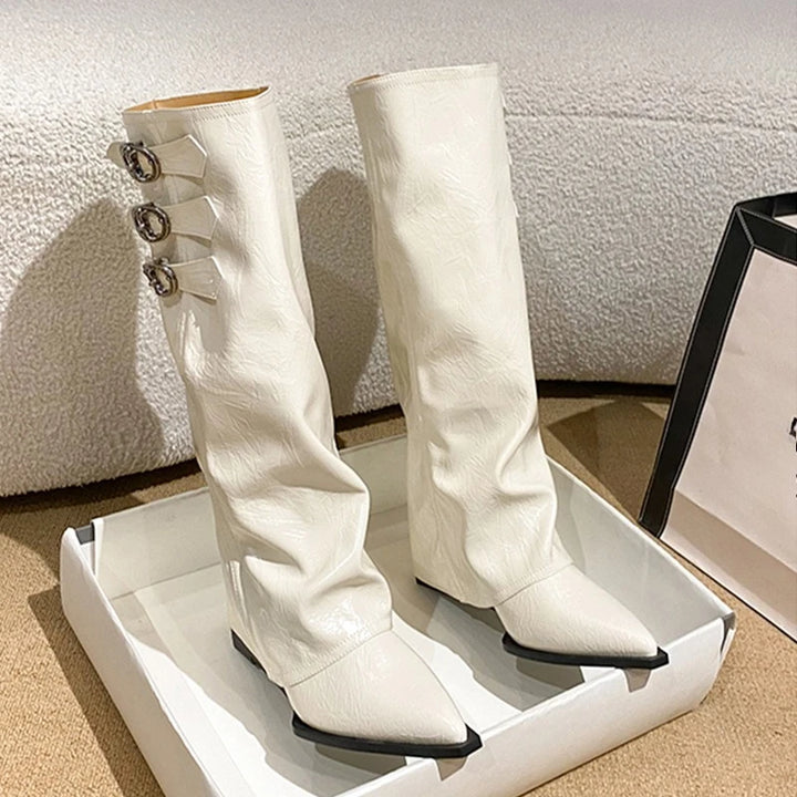 Christella | Dame Læder Lårhøje Støvler med Spænde - Freya Kobenhavn