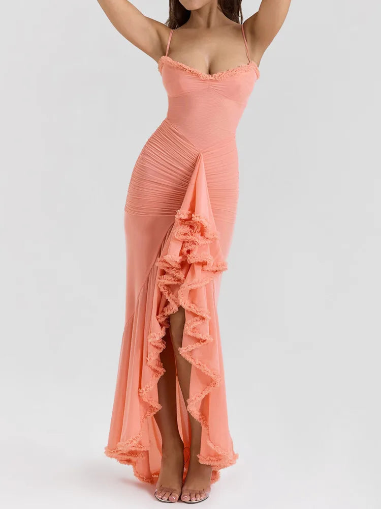 Magda | Kvinde Flæset High-Low Bryllupsgæst Kjole - Freya Kobenhavn