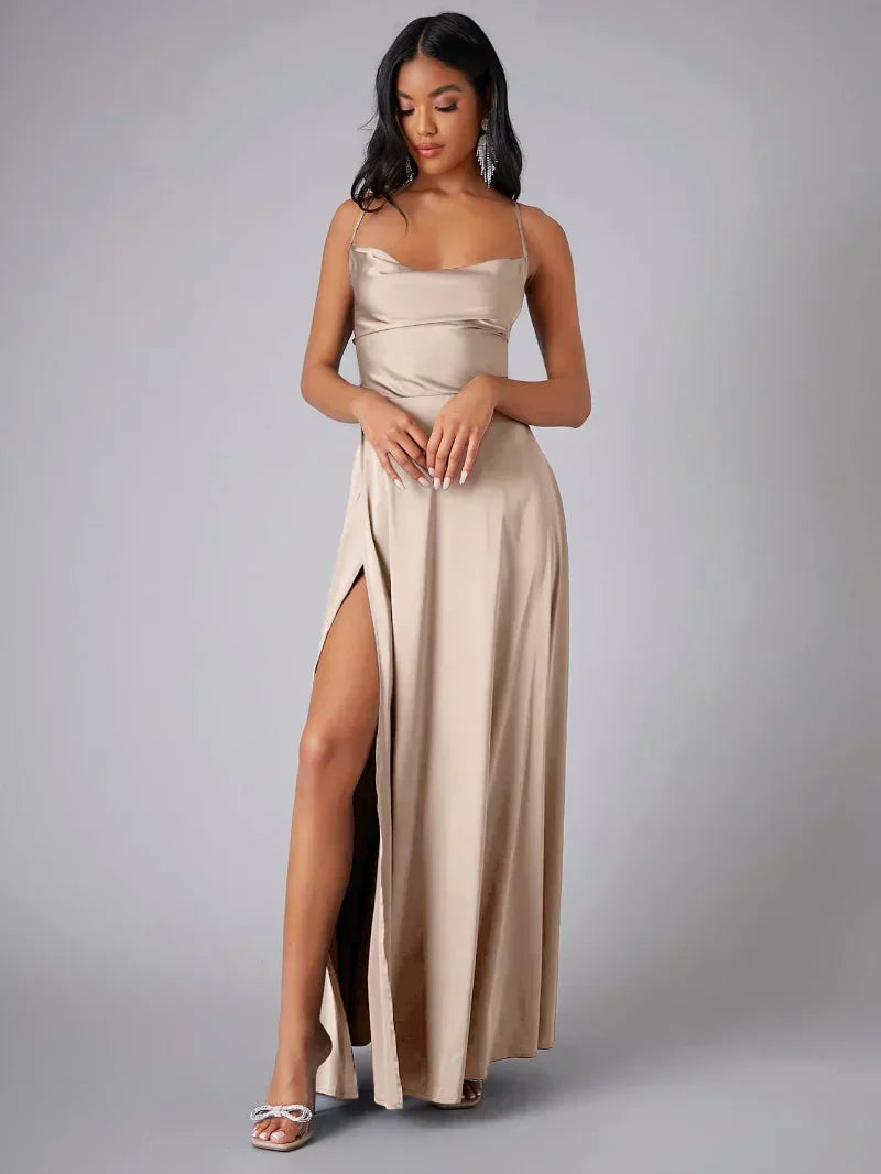 Birgitta | Dame Elegant Satin Aften Maxi Kjole - Freya Kobenhavn