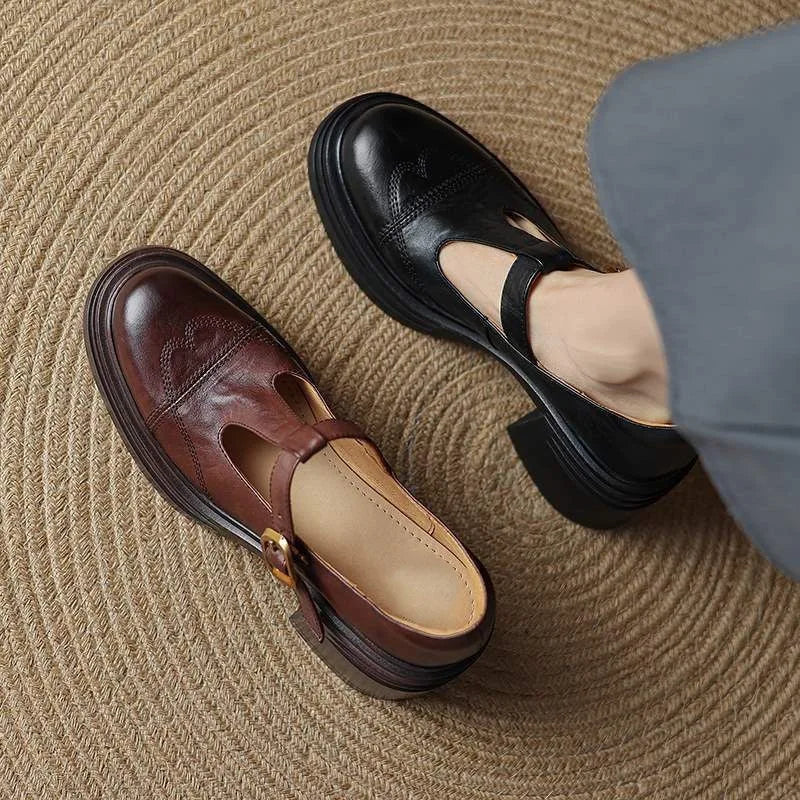 Thora | Klassiske Dame Læder T-rem Sko - Freya Kobenhavn