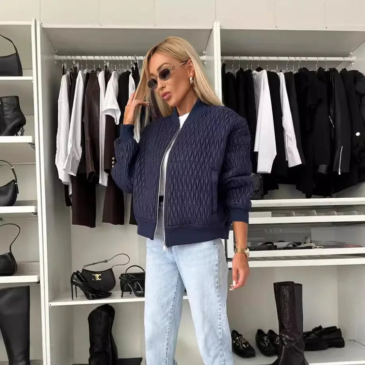 Johanne | Kvinders Stilfulde Vatteret Bomberjakke med Ribkant - Freya Kobenhavn