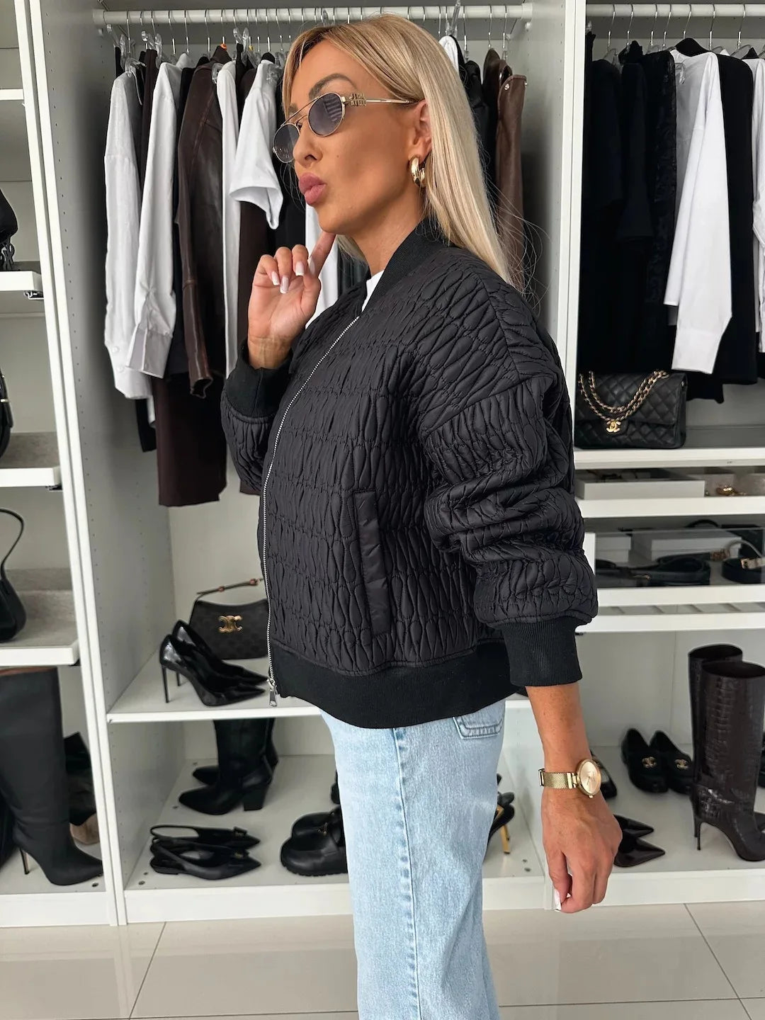 Johanne | Kvinders Stilfulde Vatteret Bomberjakke med Ribkant - Freya Kobenhavn