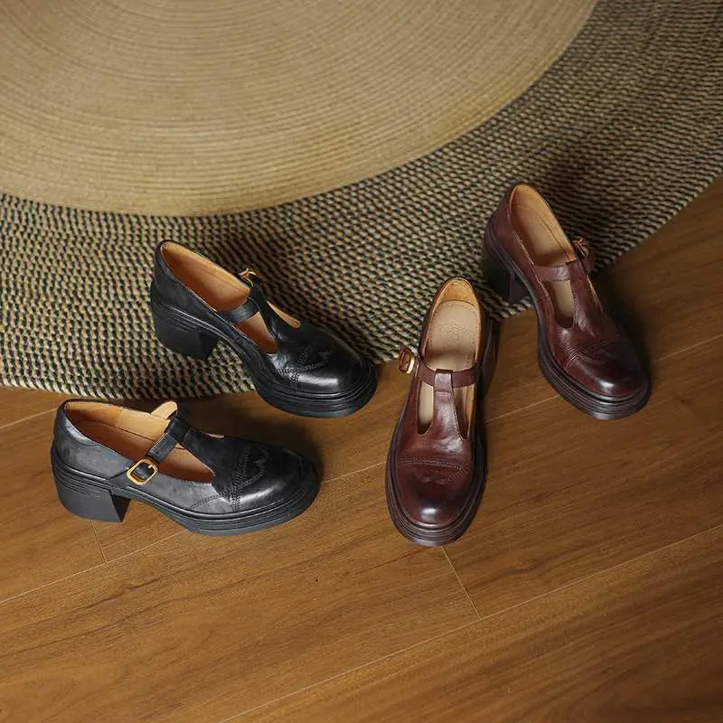 Thora | Klassiske Dame Læder T-rem Sko - Freya Kobenhavn