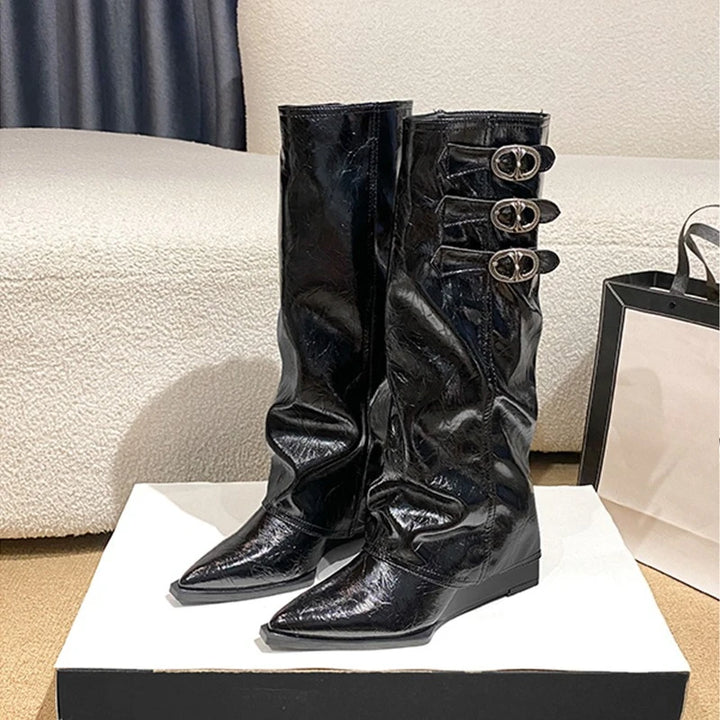 Christella | Dame Læder Lårhøje Støvler med Spænde - Freya Kobenhavn