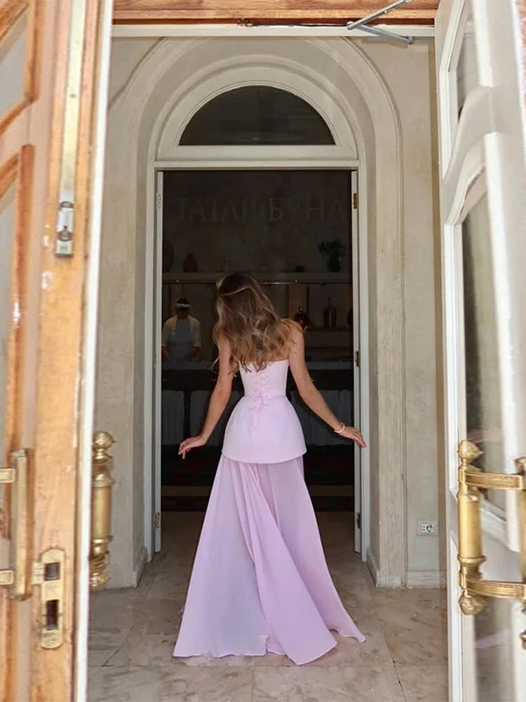 Malou | Kvinde Stropløs Peplum Høj-Slidt Bryllupsgæst Kjole - Freya Kobenhavn