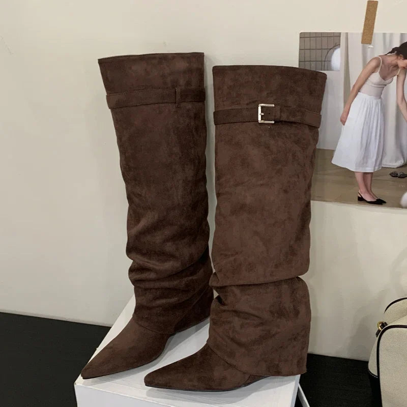 Birthe | Dame Læder Lårhøje Støvler med Spænde - Freya Kobenhavn