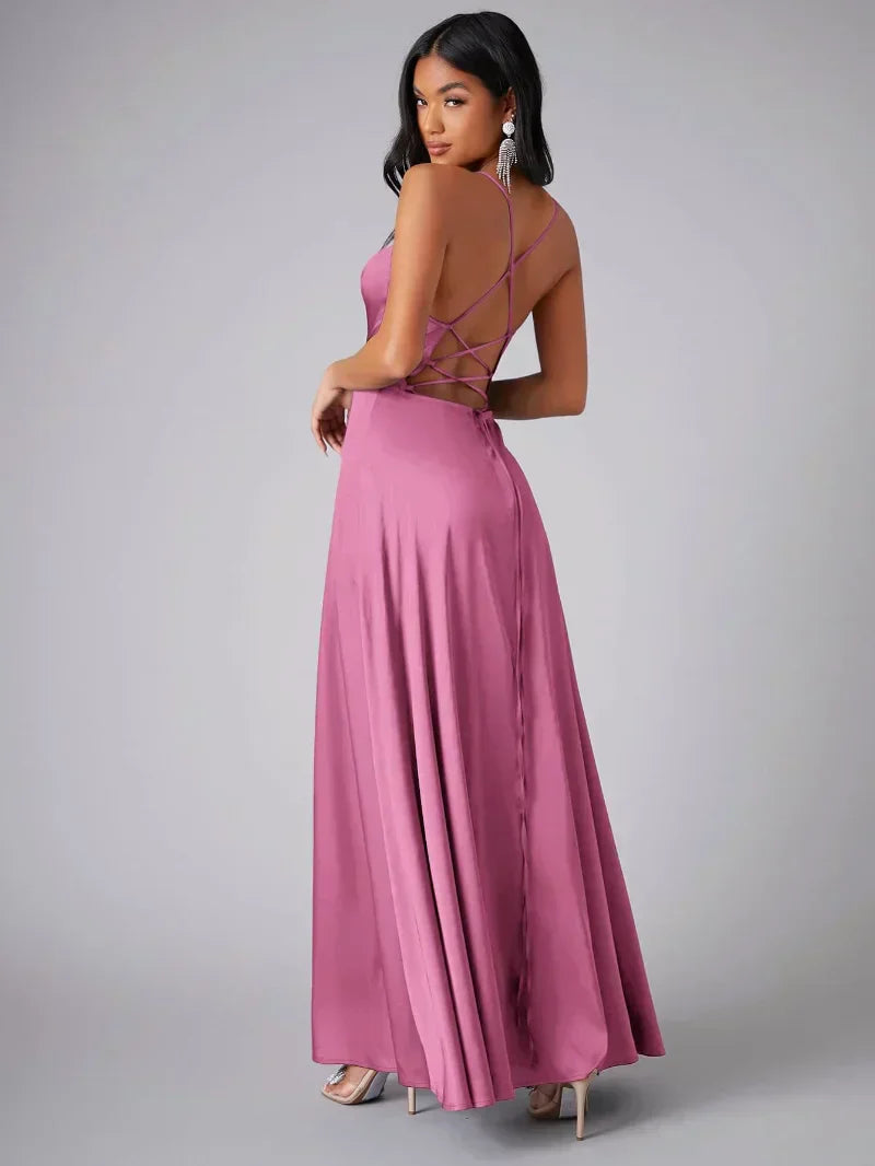 Birgitta | Dame Elegant Satin Aften Maxi Kjole - Freya Kobenhavn