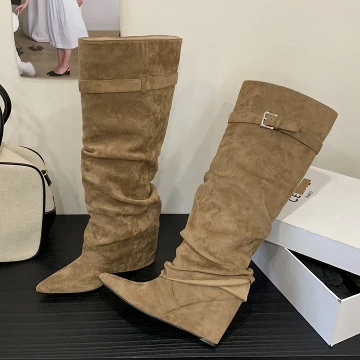 Birthe | Dame Læder Lårhøje Støvler med Spænde - Freya Kobenhavn