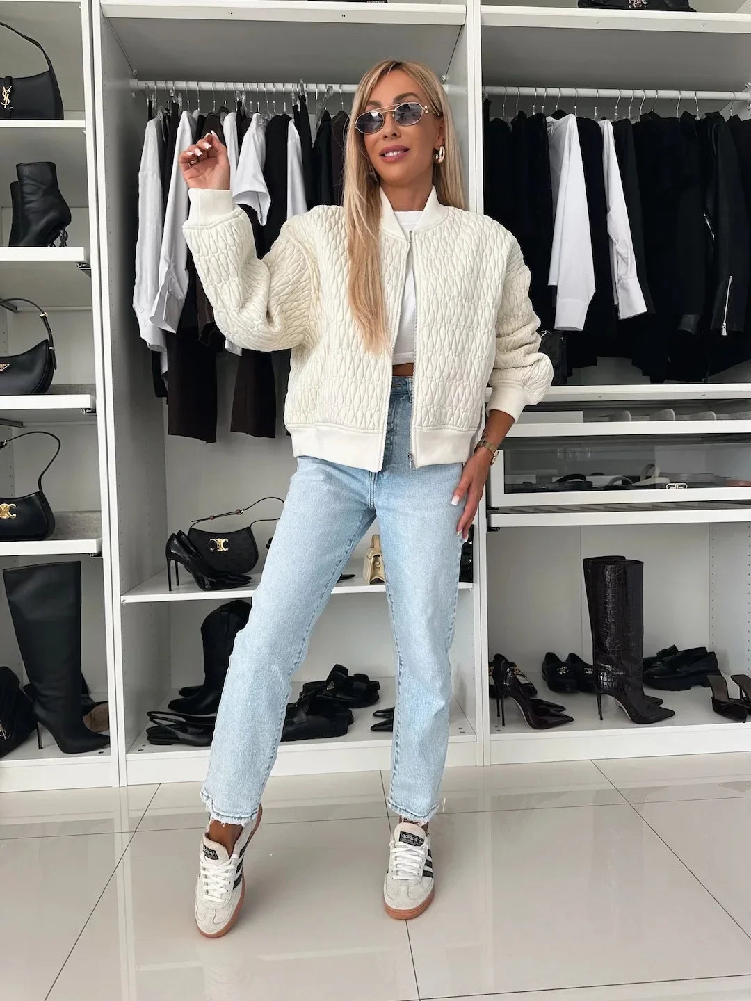 Johanne | Kvinders Stilfulde Vatteret Bomberjakke med Ribkant - Freya Kobenhavn