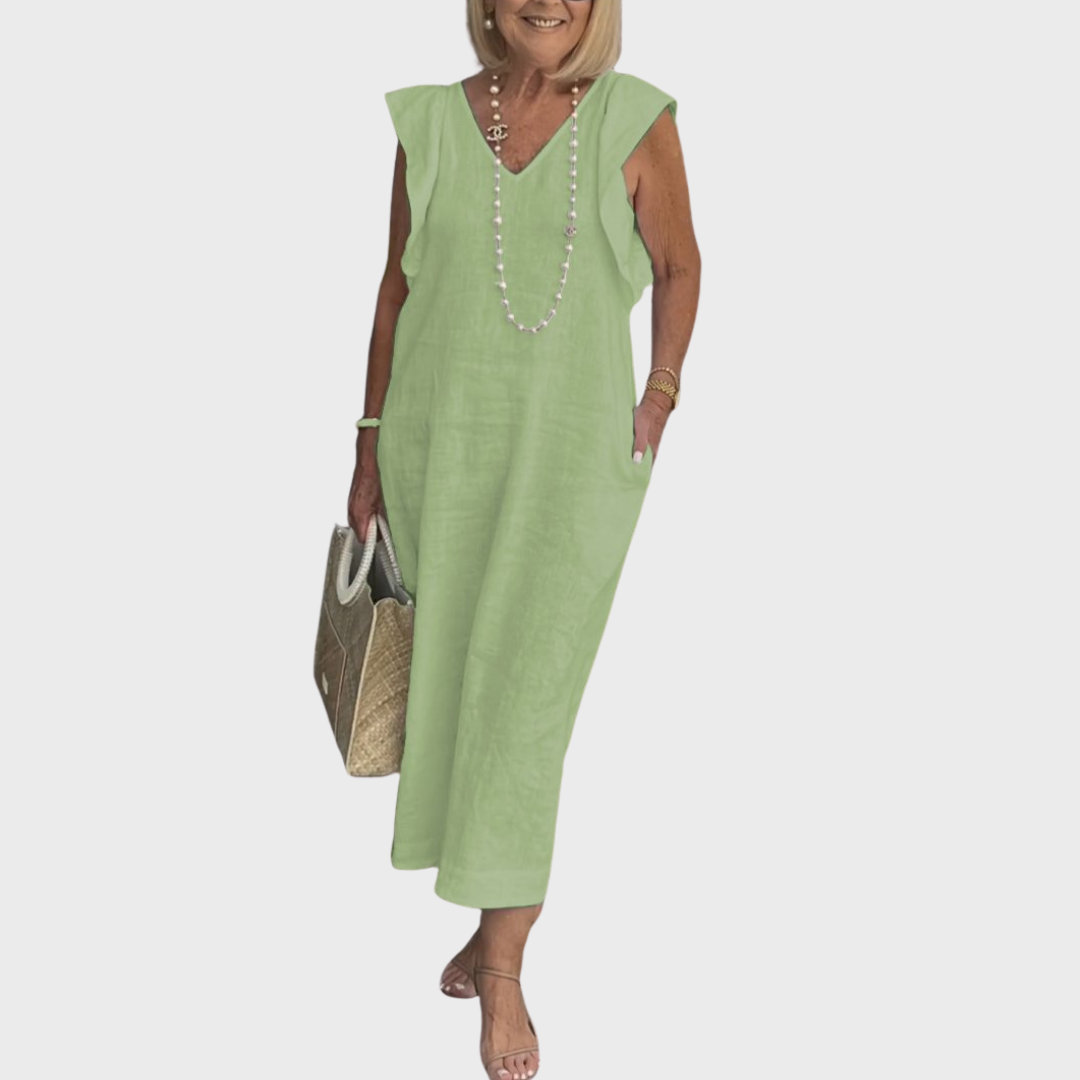 Stine | Dame Ærmeløs Lomme Maxi Casual Kjole