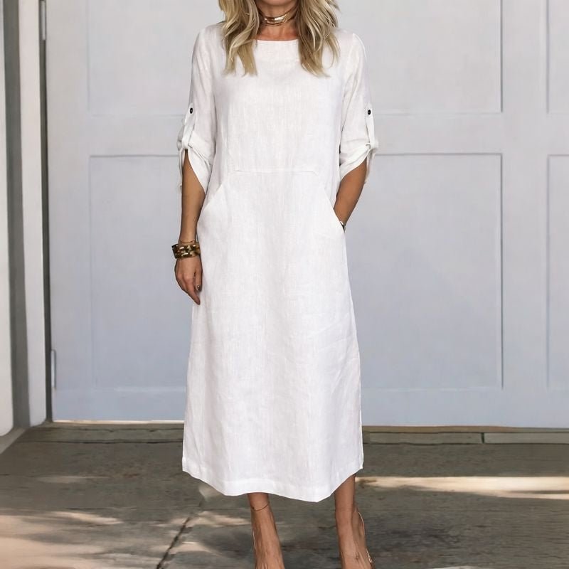 A-Line Kjole Løs Pasform Luftig Elegant Midi - White