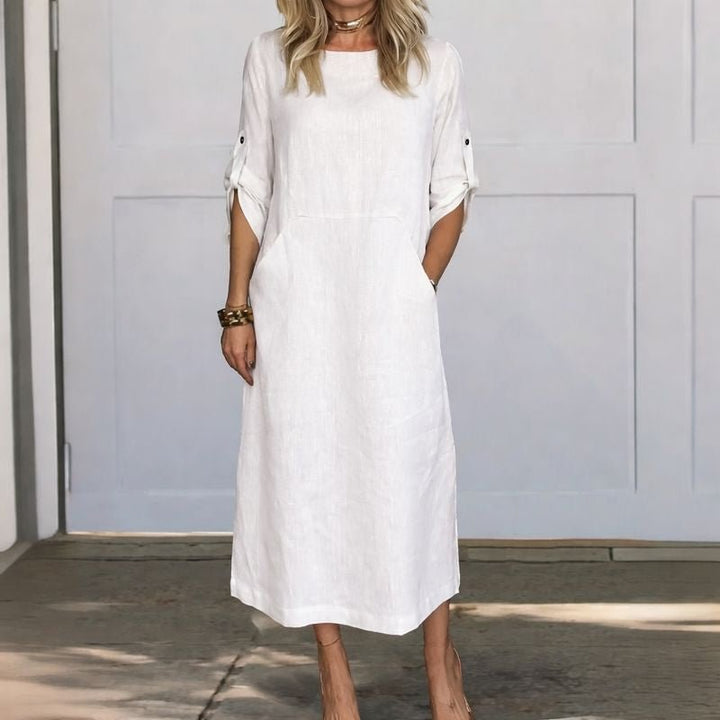 A-Line Kjole Løs Pasform Luftig Elegant Midi - White