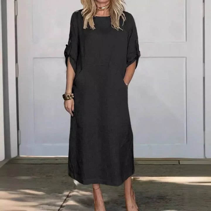 A-Line Kjole Løs Pasform Luftig Elegant Midi - Black